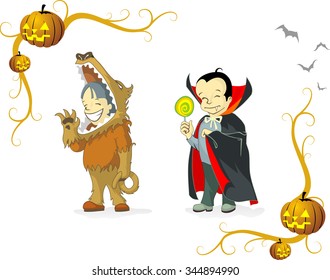 Halloween Costumes-Vector illustration of concept character of kids in Halloween costumes