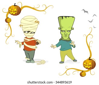 Halloween Costumes-Vector illustration of Kids putting up there best costumes for trick or treat Halloween
