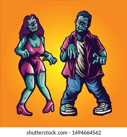 HALLOWEEN COUPLE ZOMBIE VECTOR ART
