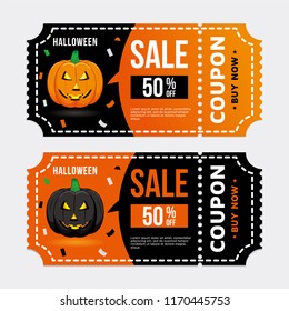 Halloween Coupon Sale Card With Scary Pumpkin Face