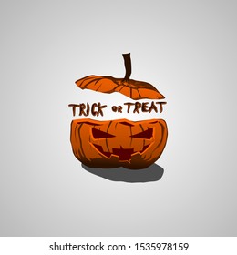 Halloween crack pumpkin vector illustration. trick or treat. 