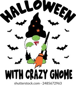 Halloween with crazy gnome. Halloween gnome vector illustration.