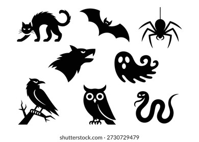 Halloween creatures black silhouettes wolf