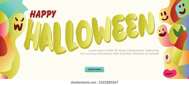 Halloween Creatures concept. abstract geometric liquid form. monster halloween with hand drawn banner template vector illustration.