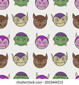 Halloween Creatures and MonstersPattern Vector Illustration. Design Texture Clip Art Background. Holiday Banner Horror Party.