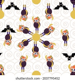 Halloween creepy cute clown seamless pattern vector 