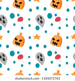 Halloween creepy pumpkin and ghost cute seamless pattern. vector illustration for fashion textile print and wrapping with festive design.