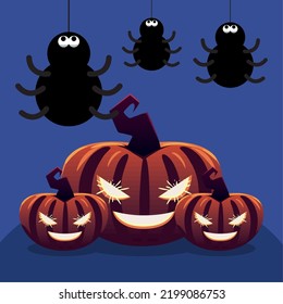 halloween creepy pumpkins and bats background