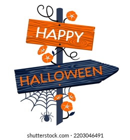 Halloween creepy road sign with lettering. Vector illustrated element.