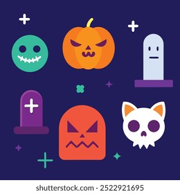 Halloween creepy skeleton and ghost illustrations for decor