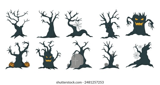 Halloween Creepy Tree Vector Set