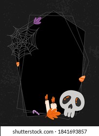 Halloween creepy vector frame. Spooky skulls and bones hand-drawn decoration