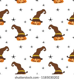 Halloween creepy witch pumpkin seamless pattern. vector illustration for fashion textile print and wrapping with festive design.