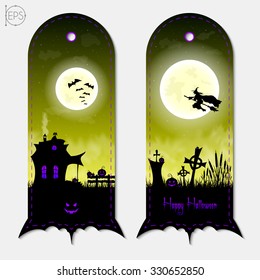 Halloween creepy yellow fantasy vertical banners labels set. Vector illustration.