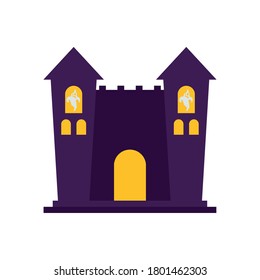 halloween creppy castle icon over white background, flat style, vector illustration