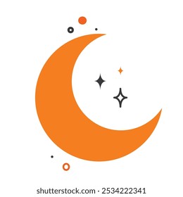 Luna creciente de Halloween con estrellas y atmósfera espeluznante, Vector