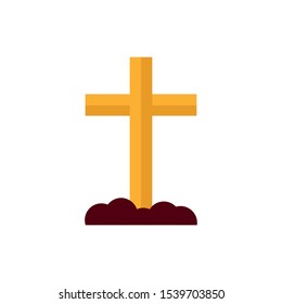halloween cross cemetery isolated icon vector illustration design