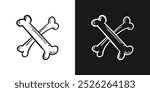 Halloween crossed bones line drawing isolated. Vector illustration