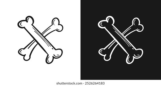 Halloween crossed bones line drawing isolated. Vector illustration