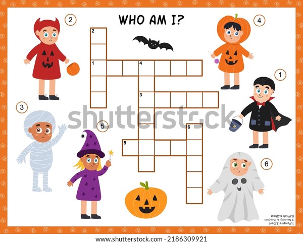 Halloween Crossword Cute Kids Costumes Pumpkin Stock Vector (Royalty ...