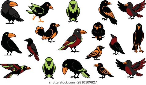 halloween crow Birds, Vector Birds, Colorful Bird Icons, Bird Illustrations, 15 Bird Graphics