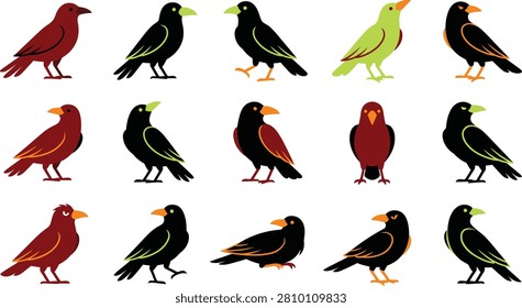 halloween crow Birds, Vector Birds, Colorful Bird Icons, Bird Illustrations, 15 Bird Graphics