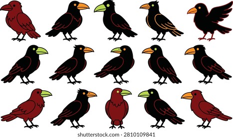 halloween crow Birds, Vector Birds, Colorful Bird Icons, Bird Illustrations, 15 Bird Graphics