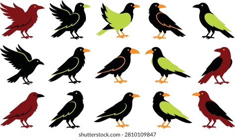 halloween crow Birds, Vector Birds, Colorful Bird Icons, Bird Illustrations, 15 Bird Graphics