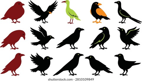 halloween crow Birds, Vector Birds, Colorful Bird Icons, Bird Illustrations, 15 Bird Graphics