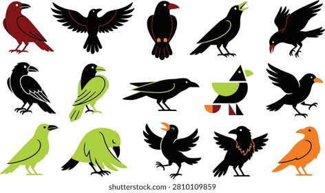 halloween crow Birds, Vector Birds, Colorful Bird Icons, Bird Illustrations, 15 Bird Graphics