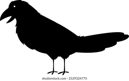 Halloween Crow Black Silhouette. Vector Hand Drawn Illustration Isolated On Transparent Background