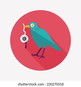 Halloween crow and eyeball flat icon with long shadow,eps10