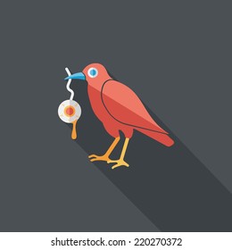 Halloween crow and eyeball flat icon with long shadow,eps10