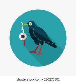 Halloween crow and eyeball flat icon with long shadow,eps10