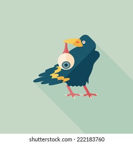 Halloween crow and eyeball flat icon with long shadow,eps10