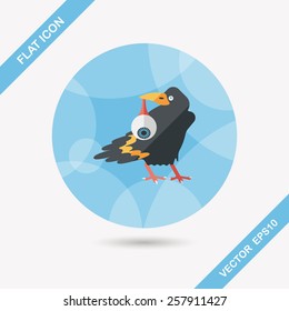 Halloween crow and eyeball flat icon with long shadow,eps10