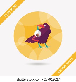 Halloween crow and eyeball flat icon with long shadow,eps10