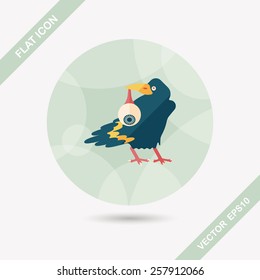 Halloween crow and eyeball flat icon with long shadow,eps10