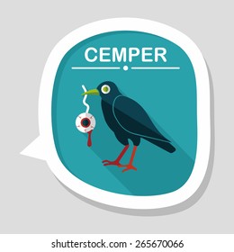 Halloween crow and eyeball flat icon with long shadow,eps10