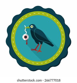 Halloween crow and eyeball flat icon with long shadow,eps10