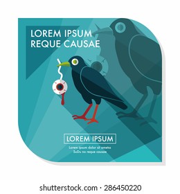Halloween crow and eyeball flat icon with long shadow,eps10