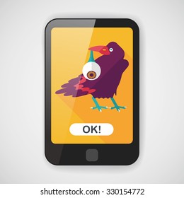 Halloween crow and eyeball flat icon with long shadow,eps10