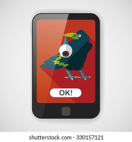 Halloween crow and eyeball flat icon with long shadow,eps10