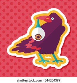 Halloween crow and eyeball flat icon with long shadow,eps10