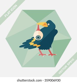 Halloween crow and eyeball flat icon with long shadow,eps10