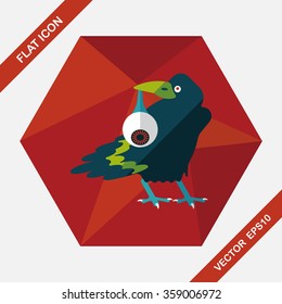 Halloween crow and eyeball flat icon with long shadow,eps10