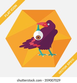 Halloween crow and eyeball flat icon with long shadow,eps10