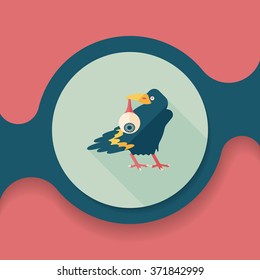Halloween crow and eyeball flat icon with long shadow,eps10