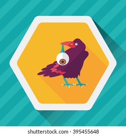 Halloween crow and eyeball flat icon with long shadow,eps10