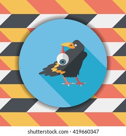 Halloween crow and eyeball flat icon with long shadow,eps10